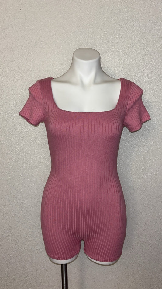Pink square neck romper
